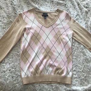 Tommy Hilfiger pink and tan argyle sweater